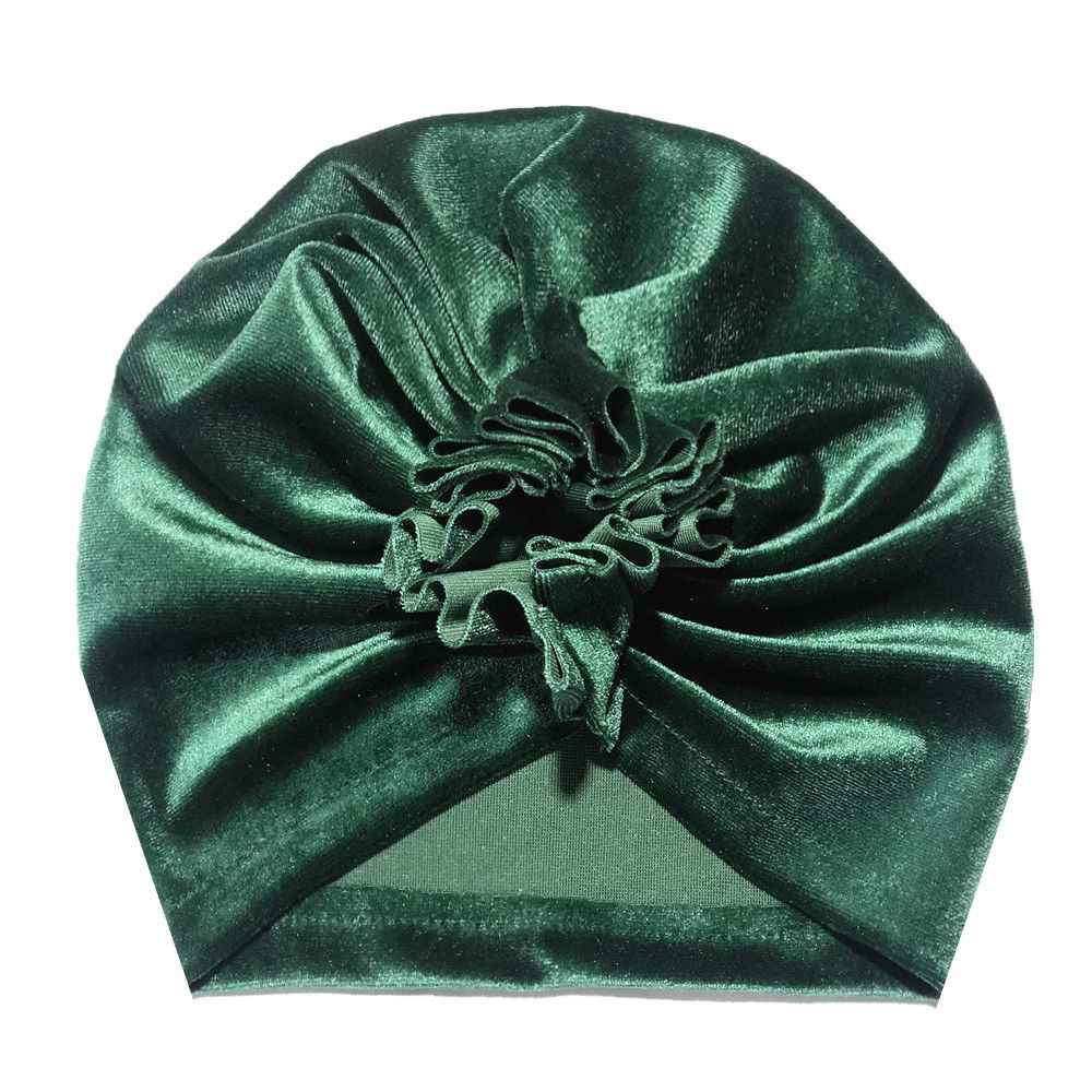 Nette Baby Mädchen Jungen Bogen Turban Hut Kleinkind Kinder Kopf Wrap Pleuche Stirnband Kappe 11 Farben Ein Stück: Dark Green