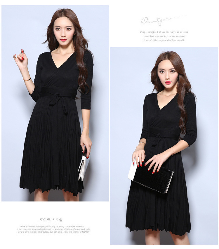 Autumn Winter Women Christmas Knee-Length Knitted Sweater Dress Casual Long Pleated Dress For Women Vestidos