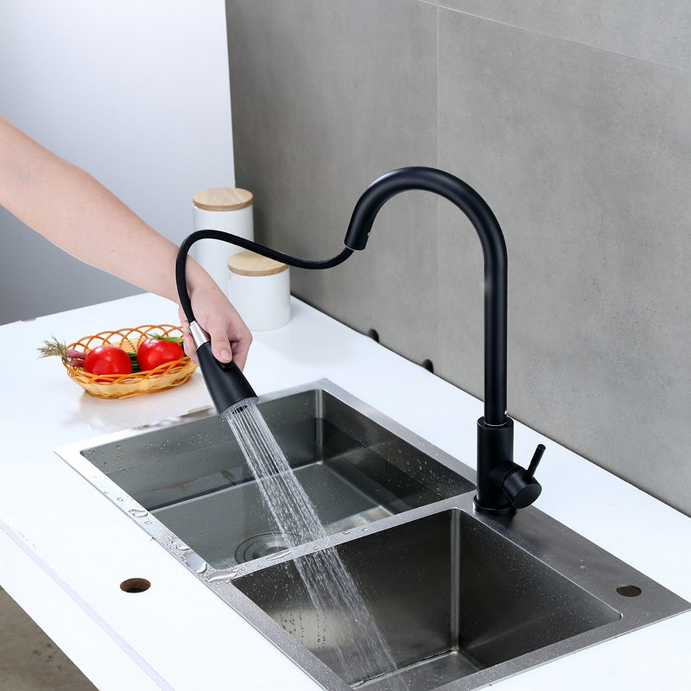 Warm En Koud Mixer Pull Kraan Kraan Tap Rvs 360 Graden Dual-Mode Outle Handvat Pull Down Keuken tap Keukenkraan