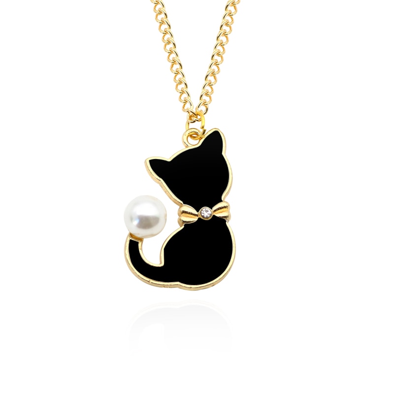 Emaille Kat Parel Staart Kettingen Schattige Animal Choker Ketting Voor Vrouwen Sieraden Colar