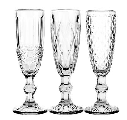 150ml sett  av 3 årgang flerfarget lettelse champagneglass juice kopp gravering høy fot glass vin kopp: C