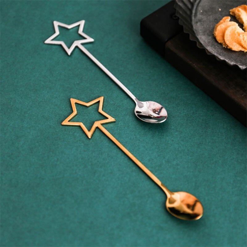 1Pcs Stars Spoon Handle Stainless Steel Coffee Spoons Simple Stirring Spoon Dessert Ice Cutlery Kitechen Gadget