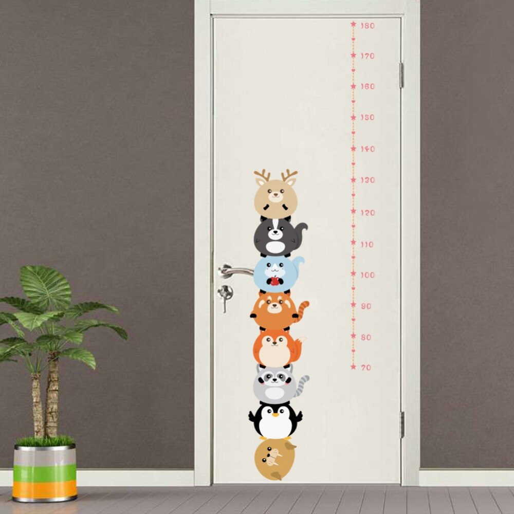 Cute Cartoon Animals Height Measure Stickers Self-adhesive Kids Room Decal Baby Growth Chart Mural Removable Vinyl Gauge Ruler