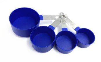 8 Pieces Plastic Measuring Cups and Spoons Set, Measure Cups with Stainless Steel Handle for Dry or Liquid Ingredient: Blue cup (4pcs)