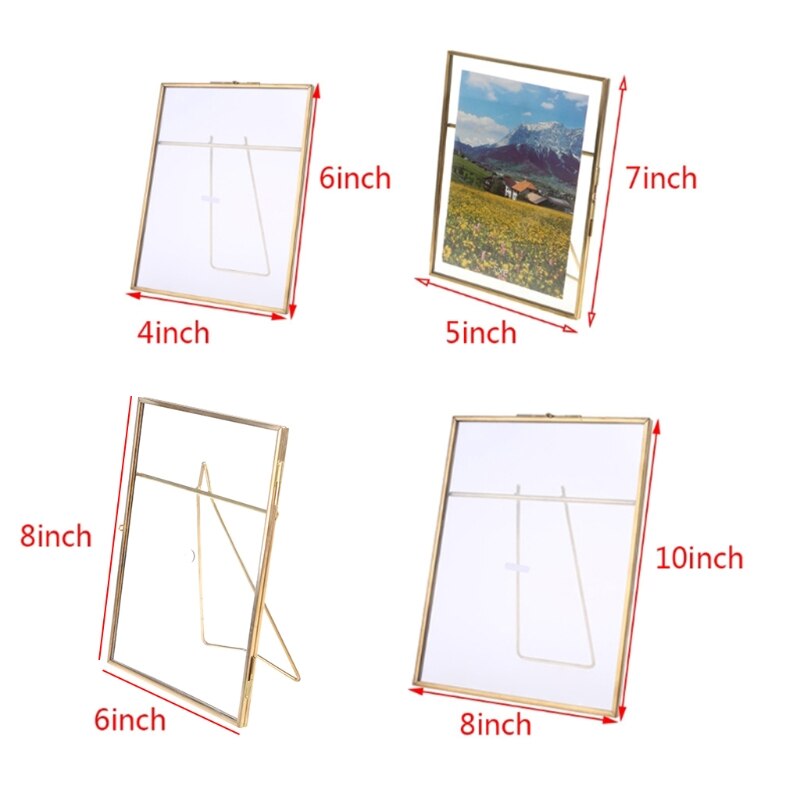 Gold Floating Metal Glass Photo Frame Desktop Wedding Pictures Portrait Display Holder Home Office Decoration Freestanding