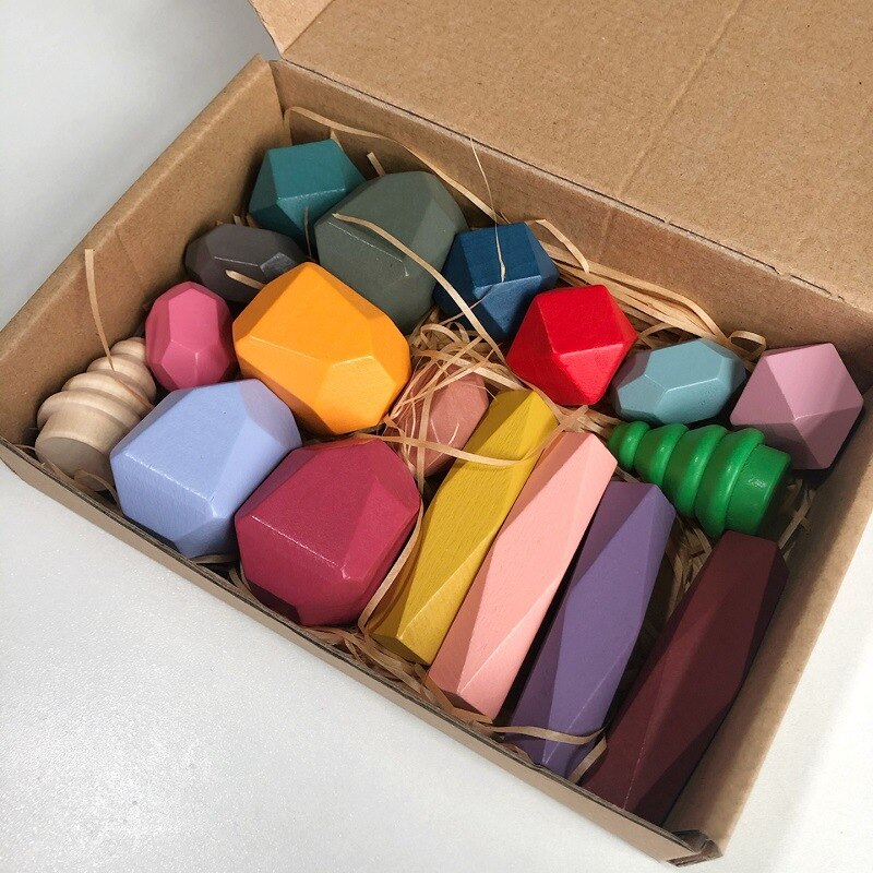 Giocattolo per bambini blocchi di legno creativo stile nordico Montessori giocattoli educativi colorati gioco impilabile bilanciamento pietra arcobaleno per bambini
