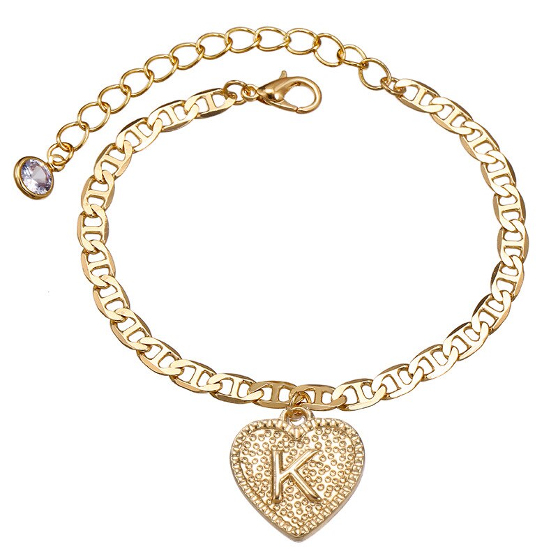 Bracelet de cheville avec initiales en forme de cœur pour femme, bijoux en Zircon doré, accessoires de jambes pieds nus, de fête des mères