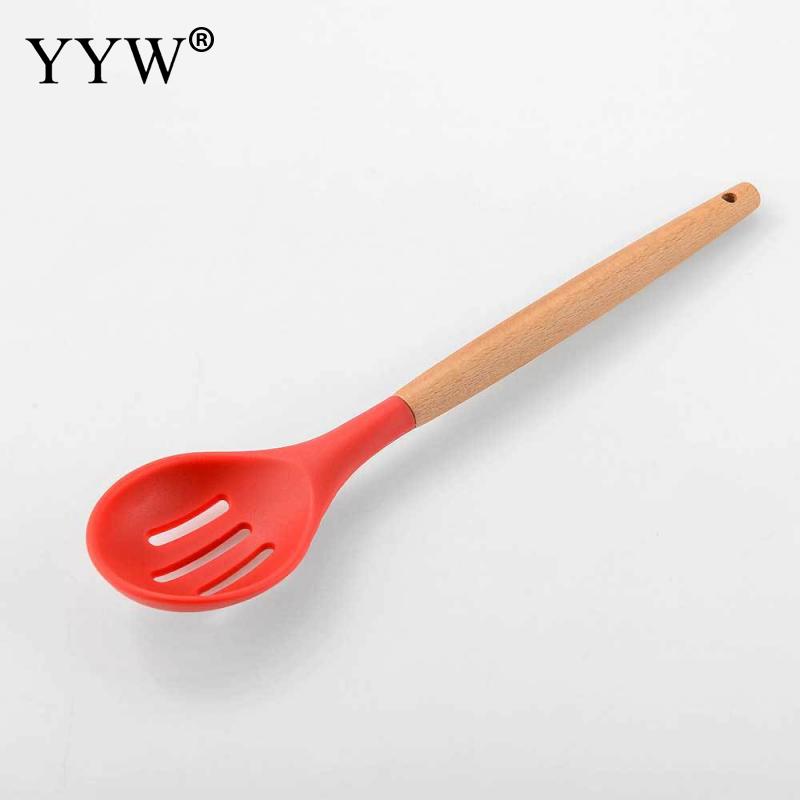 Silicone Kitchen Cooking Utensil Sets 12pcs Wooden Handle Red Kitchen Utensils Tools Non-Stick Spatula Shovel Cooking Tools Set: d