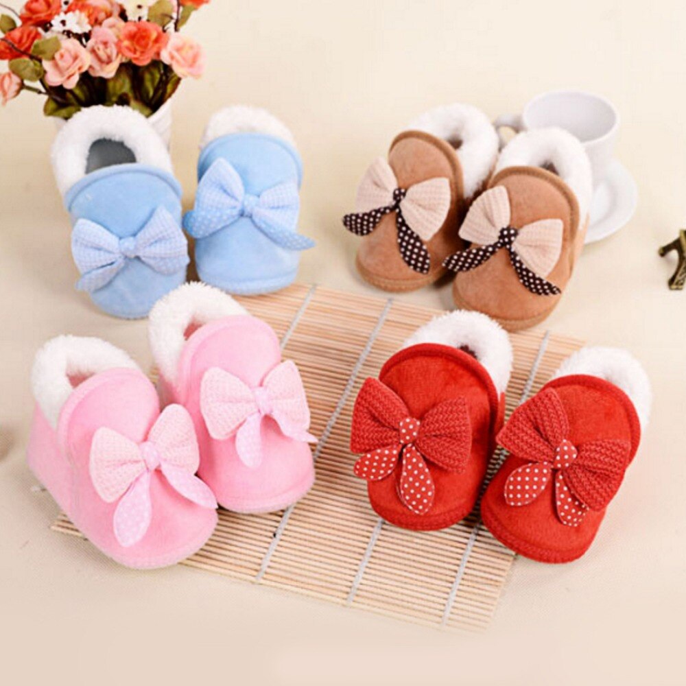 Pasgeboren Baby Schoenen Meisjes Laarzen Winter Wol Strik Snowboots Eerste Walker Schoenen Baby Zachte Zool Antislip Laarzen