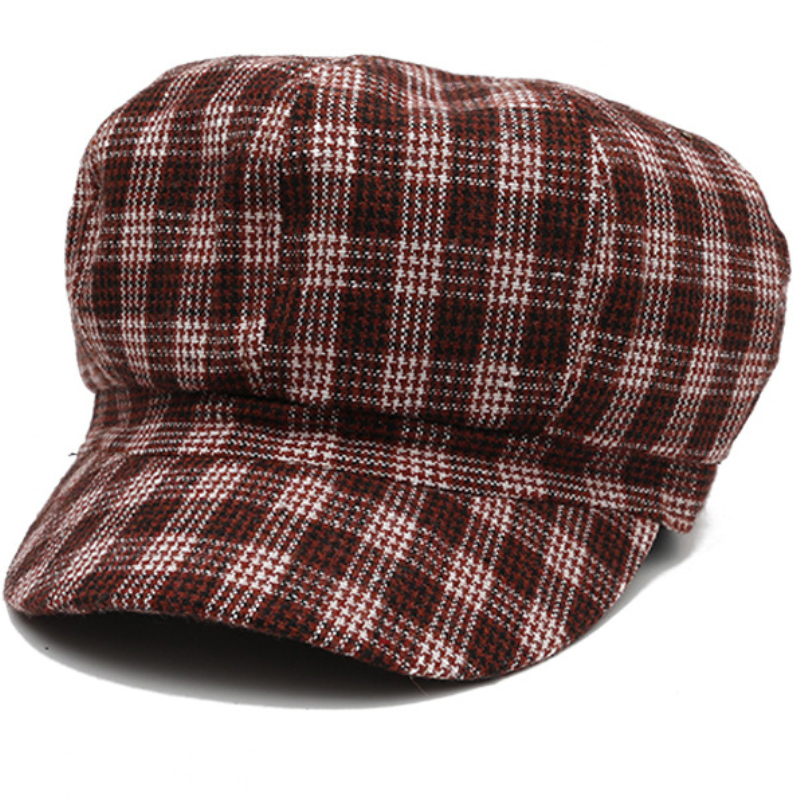 HT2612 Spring Autumn Women Hats Vintage Plaid Octagonal Newsboy Cap Retro Ladies Beret Hat Cotton Artist Painter Hat Women Beret
