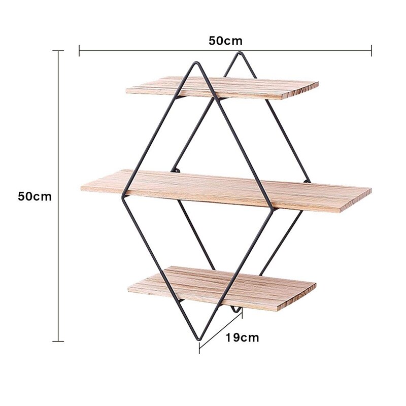 Estante de pared de madera rústica, estante de pared decorativo, pared de diamante geométrico de 3 niveles
