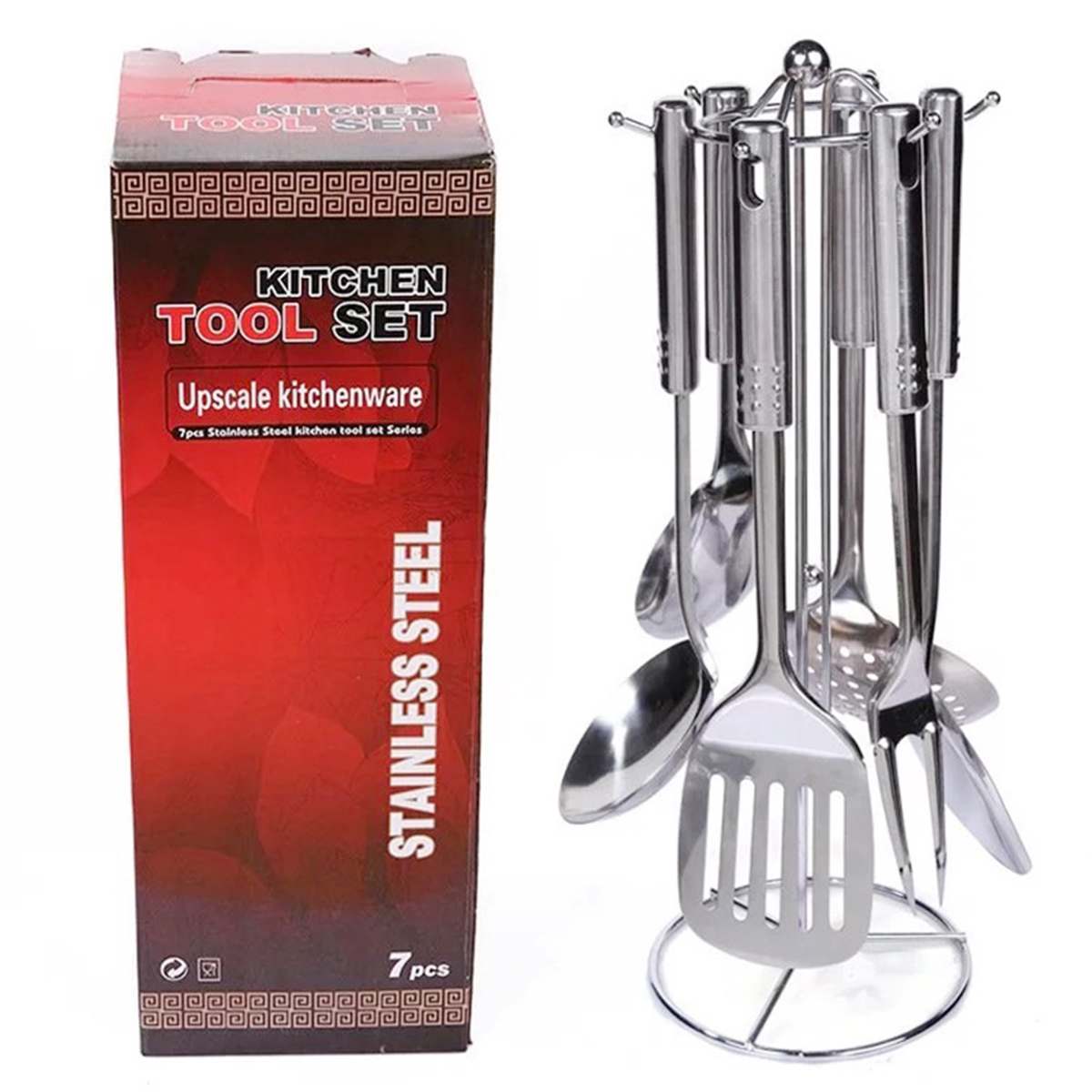 Kitchen 304 Stainless Steel Sink Supporting Upscale Kitchenware 7-piece Tool Set Rice Spoon Skimmer Flat Spatula Meat Fork Kit