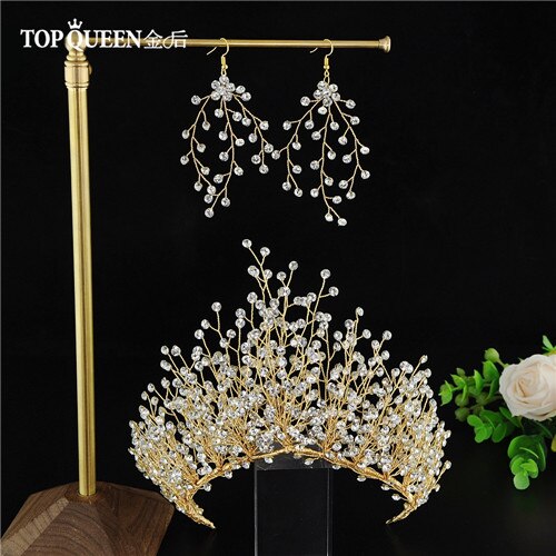 Topqueen bröllop tiara krona av bruden bröllop brud krona brud krona huvud bröllop diadem och krona brud tiara  hp193: Gyllene ett set