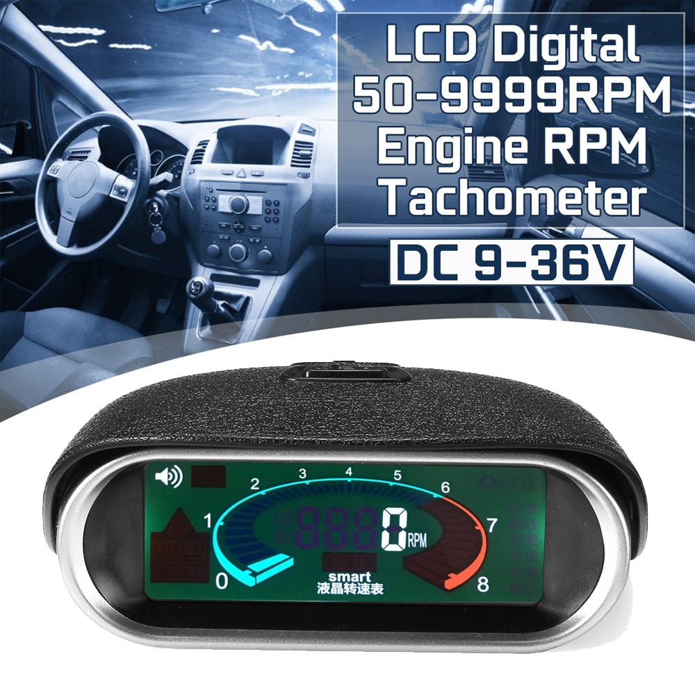 Replacement Tachometer LCD Engine Gauge Truck Van 50~9999RPM With sun visor