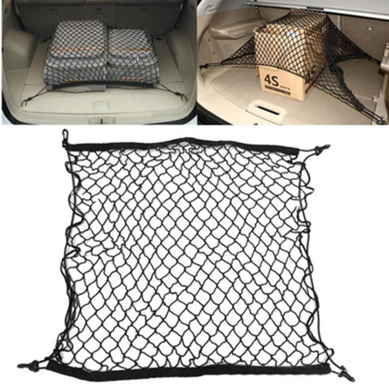 Kofferbak Netto Bagage Opslag Cargo Organizer Nylon Rekbare Elastische Mesh Net Met 4 Plastic Haken 70*70 Universele zwart