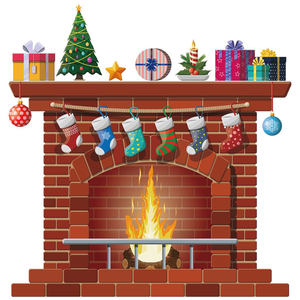 Christmas Fireplace Print Wall Sticker Wall Affixed With Decorative Window Decoration Wall Wallpaper Year: Default Title