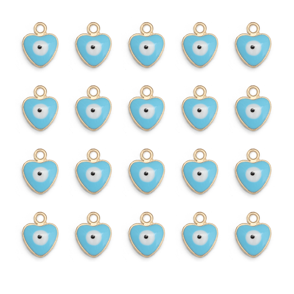 Amuleto de ojo de la suerte para fabricación de joyas, colgante de corazón, gota de doble cara, aleación de aceite, colorido, mal de ojo, accesorios de pulsera, 20 piezas por lote: orange