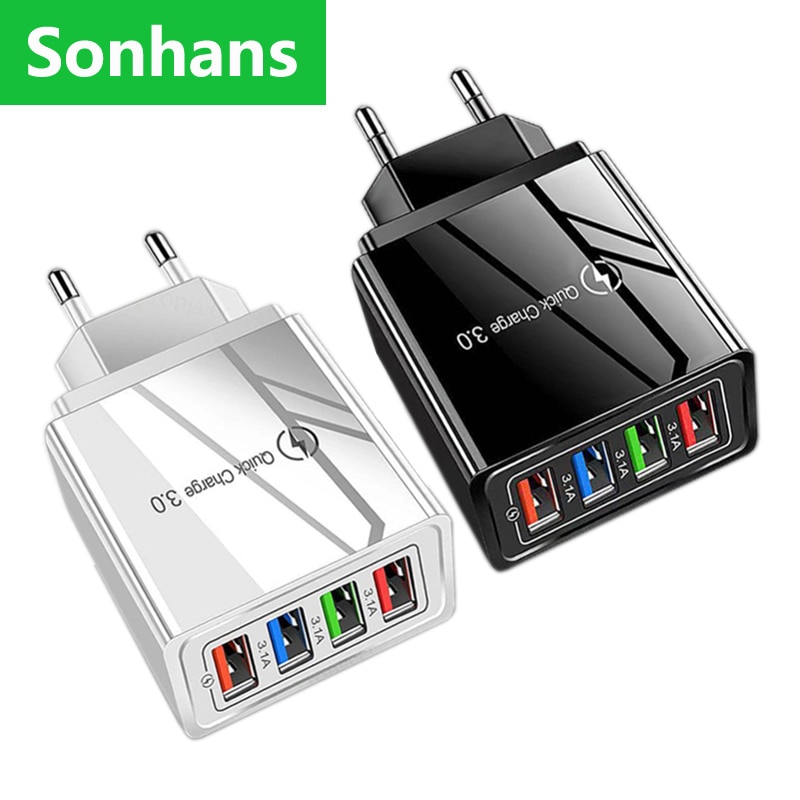 Caricabatterie da viaggio portatile 4USB di alta qualità caricabatterie da viaggio piatto 5V3A adattatore per caricabatterie USB da parete spina ue/usa per iPhone Xiaomi