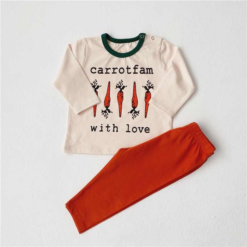 Ins Newborn Sleep Set Long Sleeve Baby Clothes Korean Autumn Carrot Letter Baby Boys Girls Pyjama Toddler Nightgown Suit: 3M