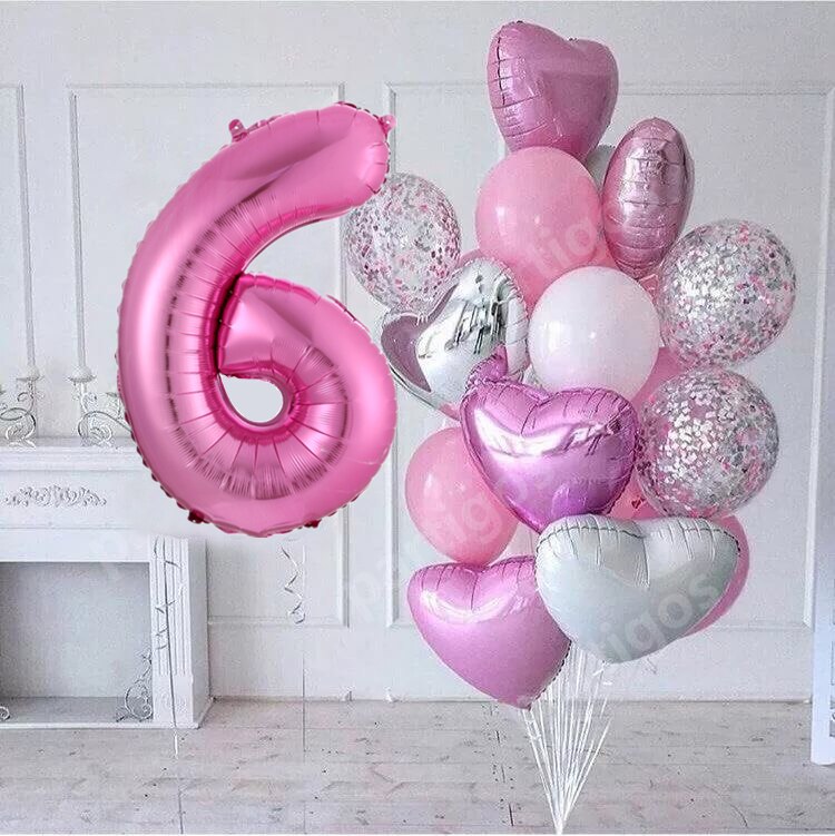 15pcs/lot girl Birthday Balloons with 30inch pink Number baloon 3/3rd Birthday Party Decor Kids anniversaire 9/1/3 years old