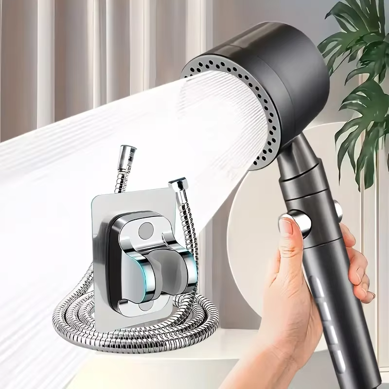 Badkameraccessoireset handdouche hogedruk waterbesparende filterdouchekop 5-modi type met één klik: Light Grey