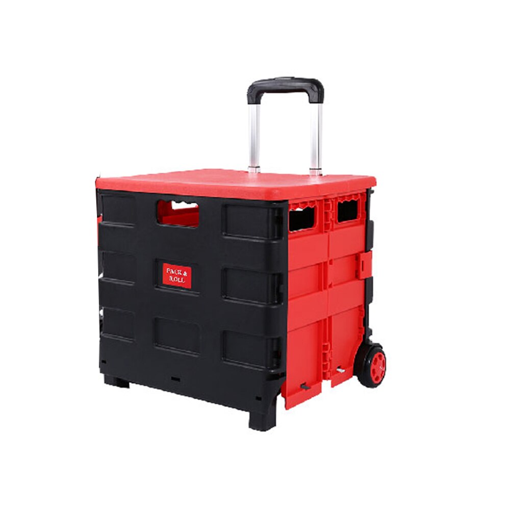 Winkelwagen Opvouwbare Boodschappentas Winkelwagen Twee Wielen Inklapbare Handkar Met Deksel Draagbare Rolling Kruidenier Winkelwagen Utility Mand Zetel 45L: Black  Red