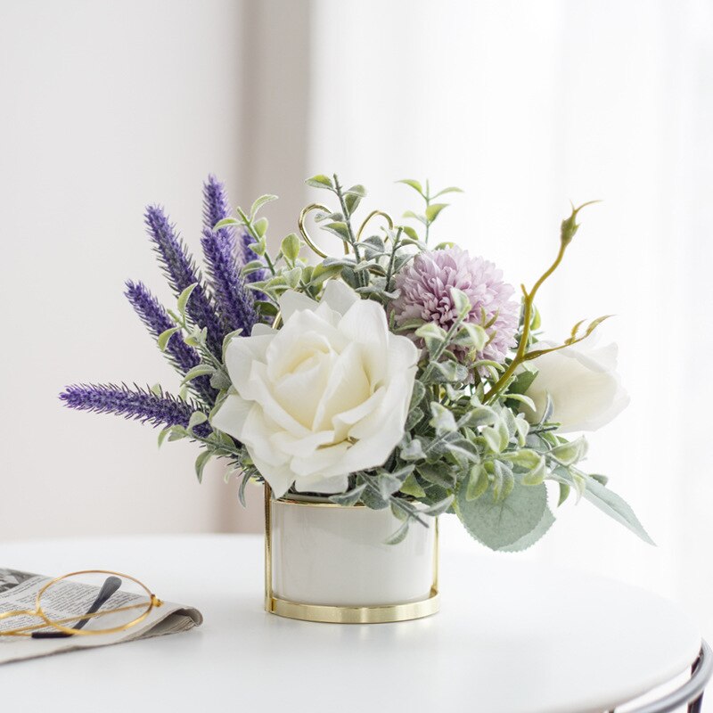 CHENAO nordique hybride Bouquet Rose Rose soie pivoine blanc hortensia balcon décoration extérieure frais et 1 pièces 1 bouteille: Style 4