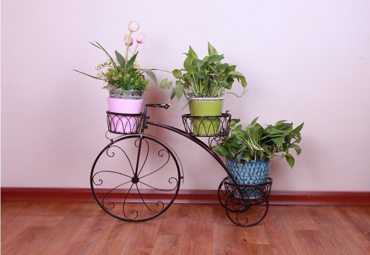 European Style Iron Art Bicycle Hanging Basket Flower Rack Single-Storey Indoor Floor Balcony Flower Pot Rack: Silver