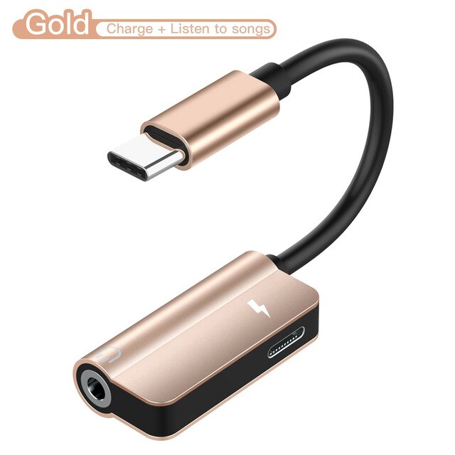 Cherie 2 in 1 USB-C naar 3.5mm Audio Adapter Voor Huawei Xiaomi Samsung Type C Kabel Jack AUX Hoofdtelefoon converter Opladen Lader: Goud