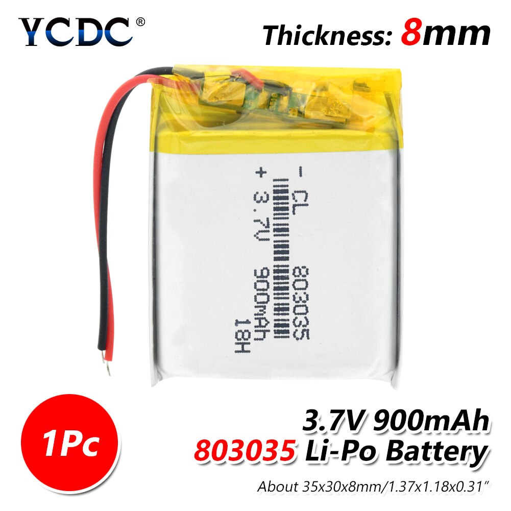 Polymère Lithium batterie 900 mah 3.7 V 803035 smart home MP3 haut-parleurs Li-ion batterie pour dvr, GPS, mp3, mp4, mp5 batterie externe, haut-parleur: 1Pc
