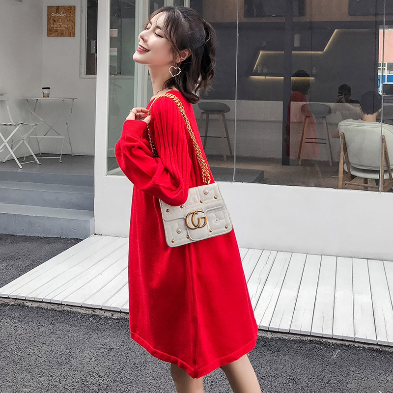 Winter Schwangerschaft zur Seite fahren für Schwangere Frauen Elegante Mutterschaft zur Seite fahren Kleider Winter Mutterschaft Kleidung Weihnachten: rot / L