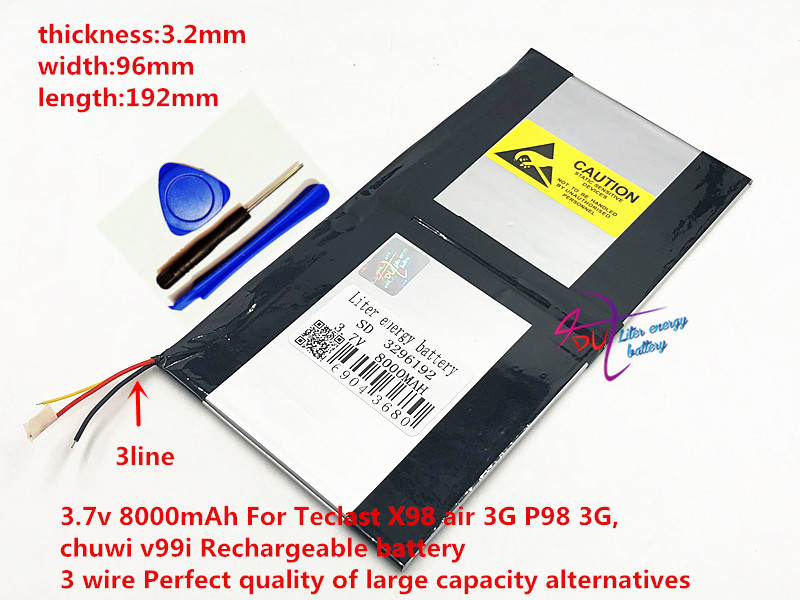 3.7V 8000mAh For Teclast X98 air P98 3G v99i Tablet PC Battery 3 wire Perfect 3296192