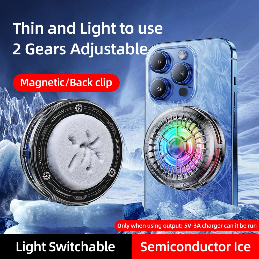 X155 Phone Cooler Ultra Thin Cooling Fan 2 In 1 Magnetic Back Clip Semiconductor Radiator for Gaming iPhone Sumsung RGB