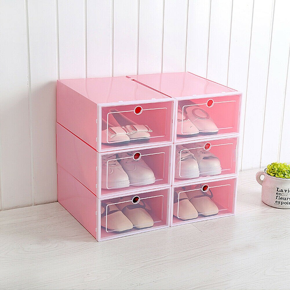 1pc Transparent Clear Plastic In Order Shoe Storage Box Shoe Hanger Boxes Organize: Pink / Big