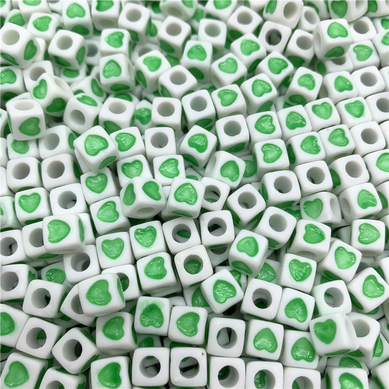 50pcs/Lot 7x7mm Acrylic Spaced Beads Square Shape Love Heart Beads For Jewelry Making DIY Handmade Charms Bracelet