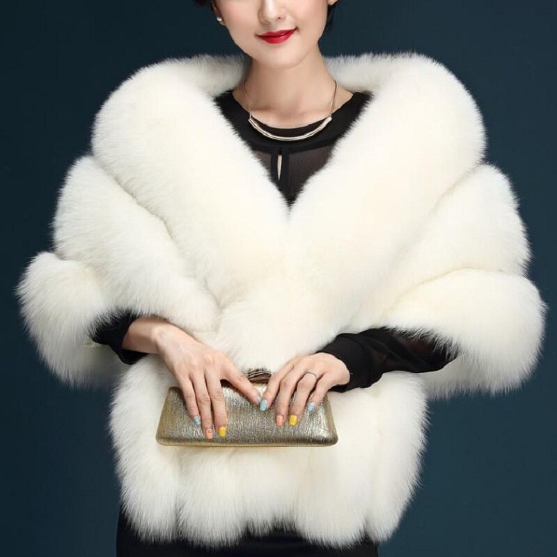 Veste en fausse fourrure blanche de luxe pour mariée, vêtement d&#39;extérieur boléro de mariage, Cape d&#39;hiver, robe chaude