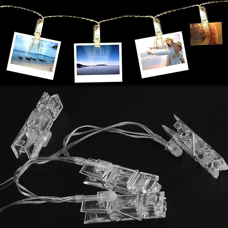 Guirnaldas de luces con Clip para fotos, guirnalda de luces Led Multicolor con batería, iluminación navideña para boda, decoración de pared para habitación de boda