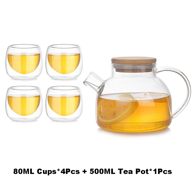 Heat Resistant Glass Teapot Chinese Kung Fu Tea Set Puer Tea Kettle Coffee Pot Tea Cup Healthy Tea Set Hand: 1Tea Pot and 4Cups