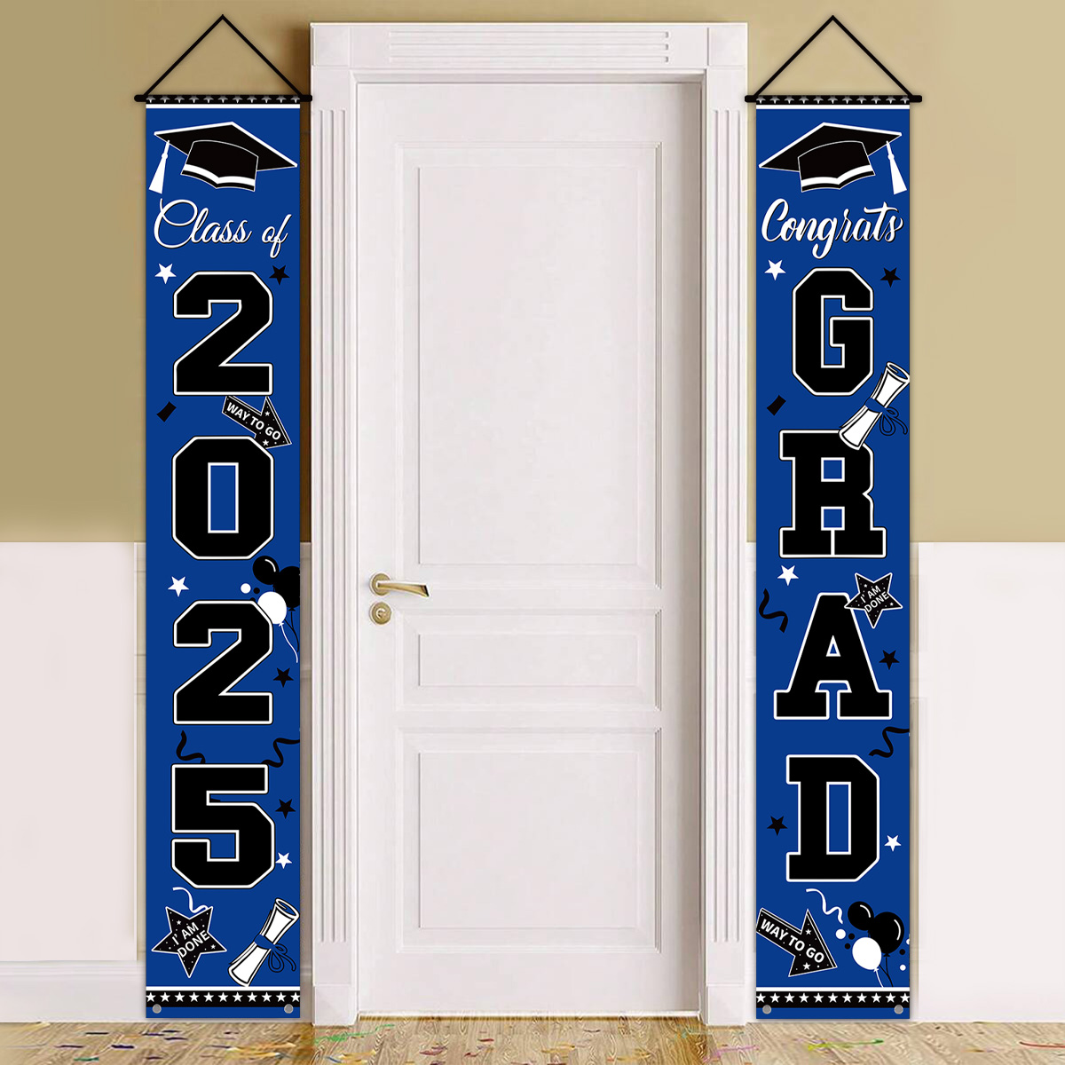 Decoración para de graduación, pancartas de coplas para puerta, clase de 2025, felicidades, letrero colgante para porche de graduación, suministros para de celebración en el hogar