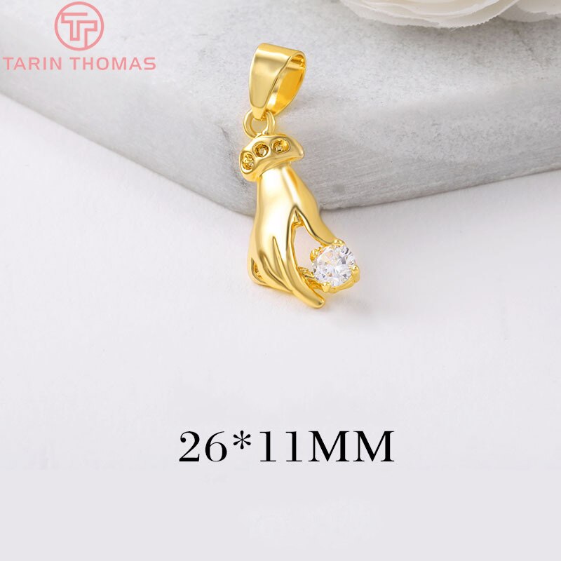 (1218)4PCS 6PCS 26x11MM Hole 4MM 24K Gold Color Brass with Zircon Hand Pendants Charms Jewelry Findings Accessories