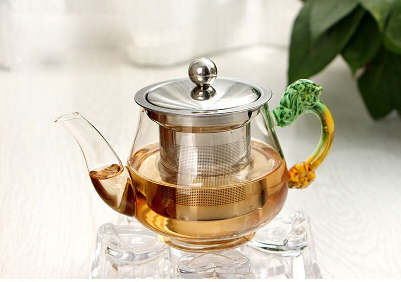 350 ml groene Handgemaakte Theepot Met Filter Hittebestendig Glas Thee Pot Infuser Roestvrijstalen Ketel Thee Potten Drinkware