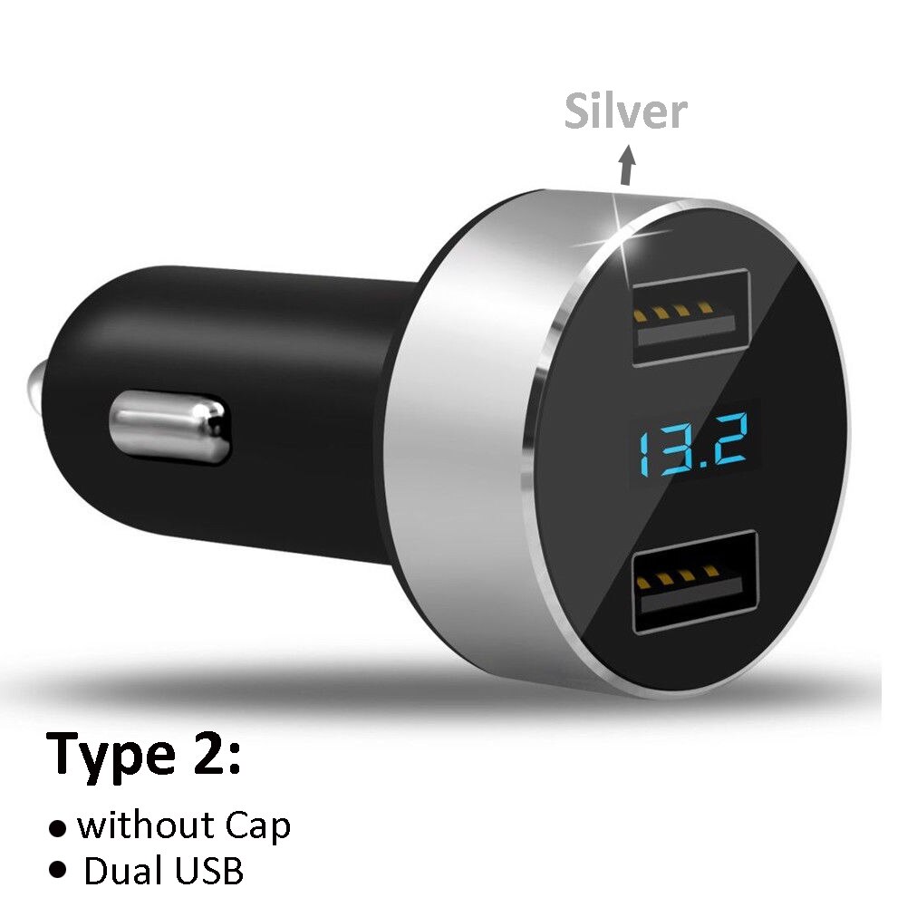 Doppio USB caricabatteria per auto caricabatteria presa adattatore LED voltmetro amperometro 3.0 USB 2V/24V 4.2A per telefono cellulare iPhone Samsung: Type 2 --Silver