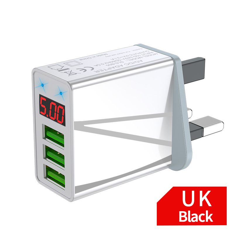 Digital display usb oplader til iphone 11 adapter hurtig opladning væg mobiltelefon oplader til samsung xiaomi huawei tablet: Uk hvid