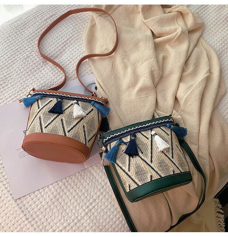 Bohemian Woven Handbag Straw Rattan Wicker Sling Bag Beach Casual Clutch