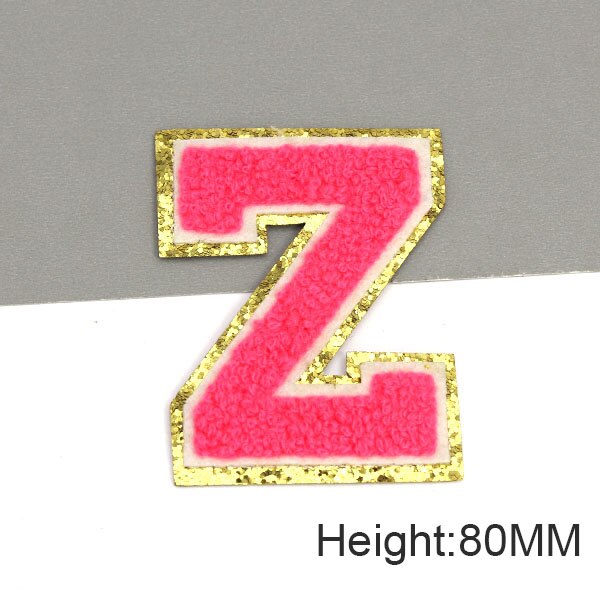 Parche con letras bordadas de rosas grandes de 80MM para ropa, parches de chenilla con lentejuelas doradas, apliques para planchar, camiseta con nombre DIY, pantalones vaqueros: Azul cielo