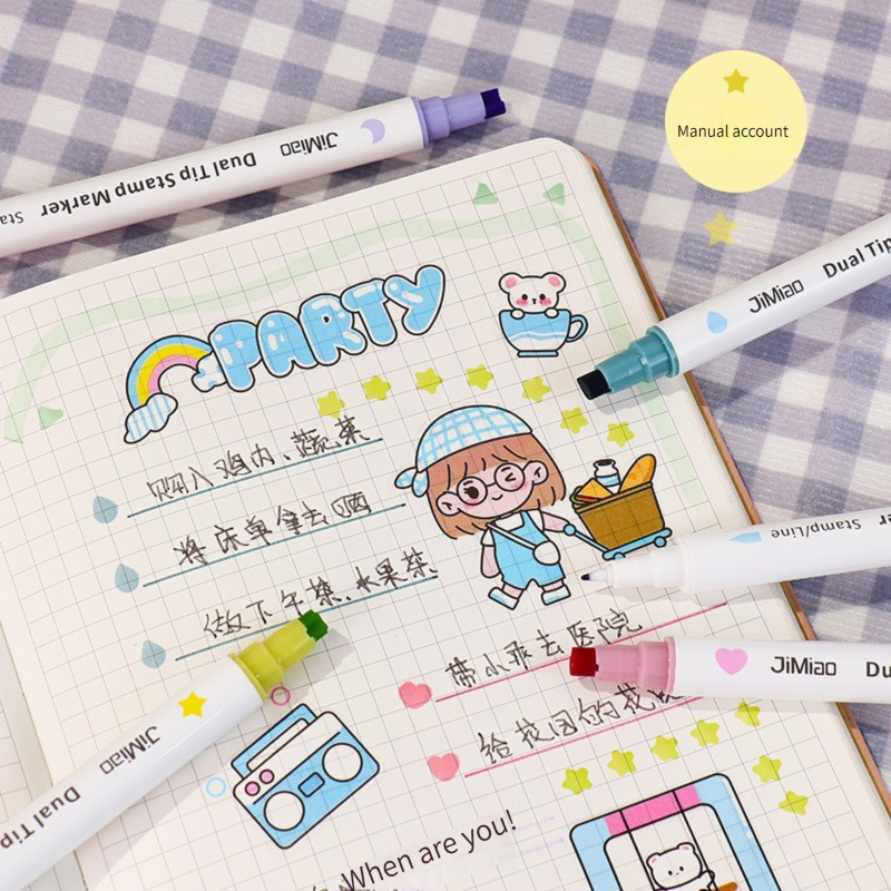 Rotuladores artísticos de doble punta para álbum de recortes, rotuladores con forma de estrella, corazón, Luna, gota, cuadrado, 6 colores, tarjeta de Navidad