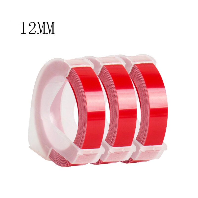 Yance 3pcs red 9MM 6MM 12MM 3D Embossing Tape for Dymo Embossing Label Maker PVC label Dymo Tape for Motex E101: 12MM red