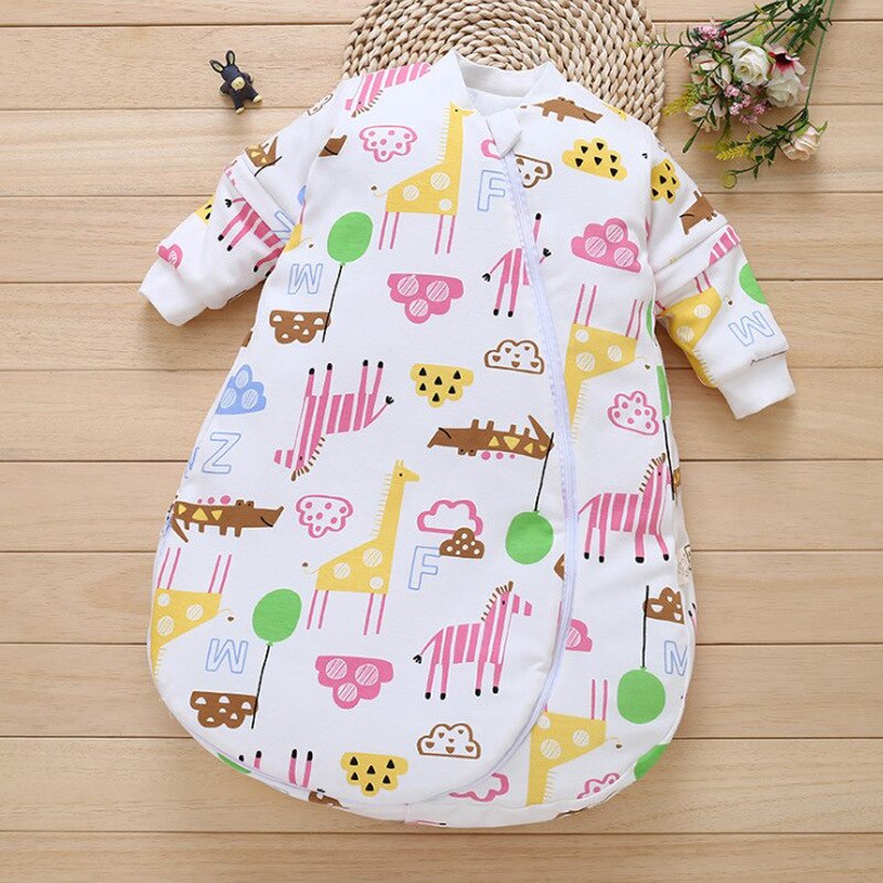 Baby Organische Slaapzak Afneembare Lange Mouwen Wearable Deken Envelop Winter Warm Meisjes Jongens Kleding Beddengoed Quilt: Zoo / 90