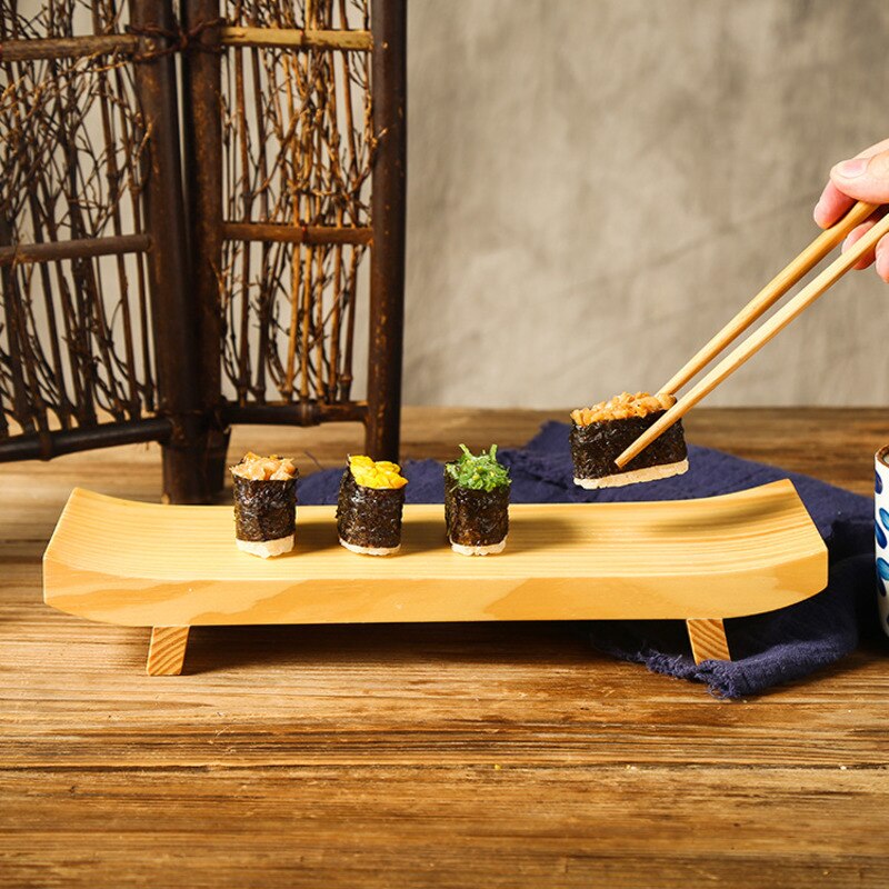 Wooden Sushi Station Japanese Style Rectangular Tray Restaurant Food Sashimi Seaweed Rice Roll Container Sushi Wood Serving Tray