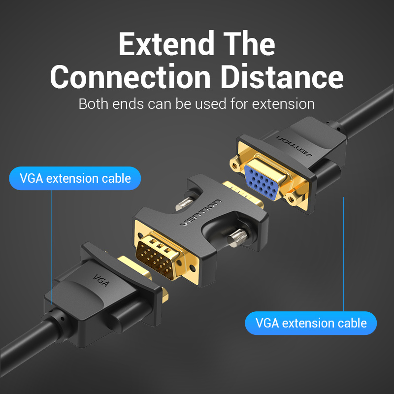 Vention VGA Coupler 15 Pin VGA Male to VGA Feamle Adapter HD15 Female to Female Gender with Gold-Plated for PC TV SVGA Adapter